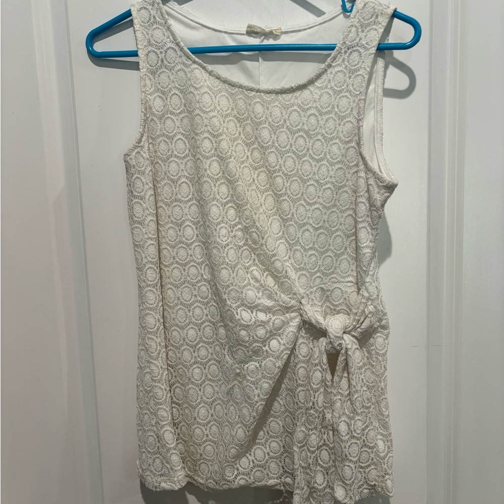 Brittany Black White patterned lined top with tie-up detail, Sz S